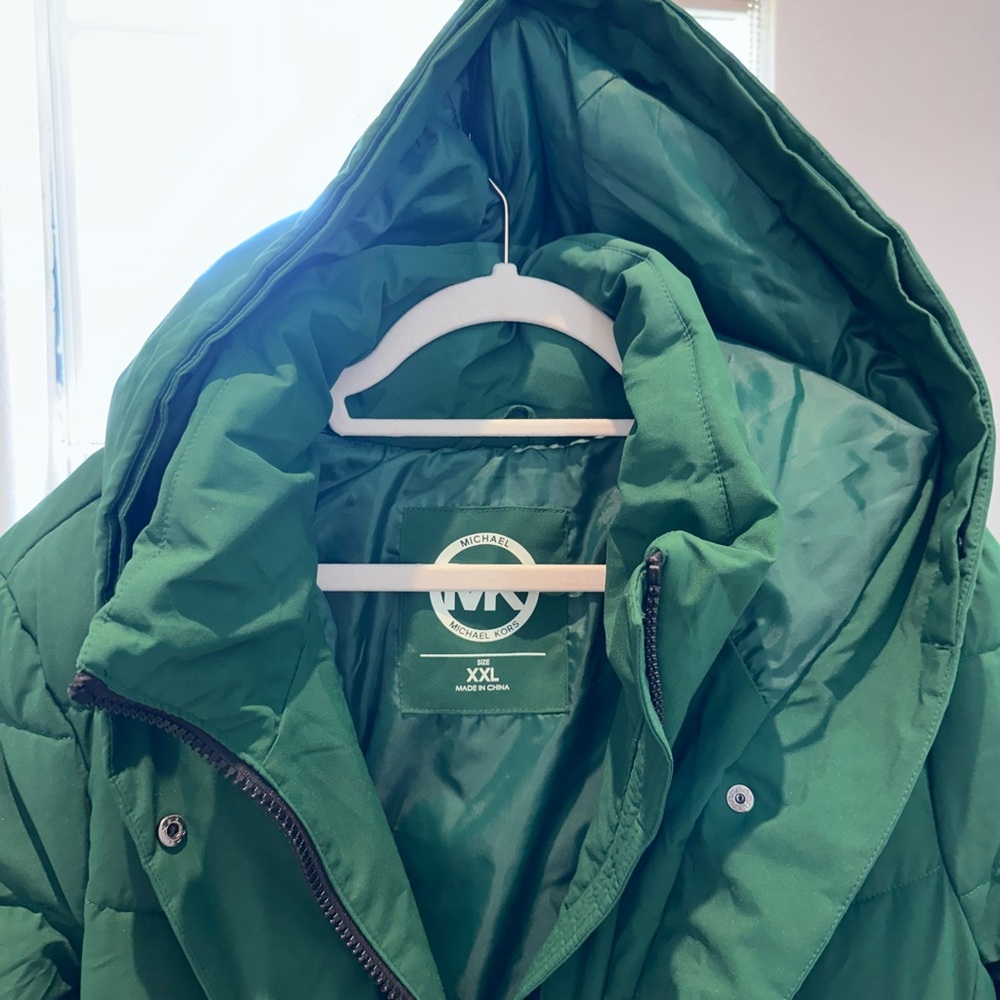 SALE TODAY …Michael Kors Emerald Hooded Puffer Coat with faux fur hood